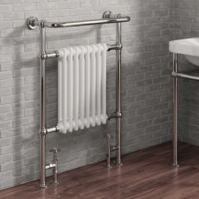 REINA VICTORIA CHROME & WHITE BATHROOM TRADITIONAL TOWEL WARMER H960mm x W675mm, RND-VIC01 REINA VICTORIA CHROME & WHITE BATHROOM TRADITIONAL TOWEL WARMER H960mm x W675mm, RND-VIC01